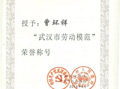 公司副總經(jīng)理曾環(huán)祥被評(píng)為武漢市“勞動(dòng)模范”